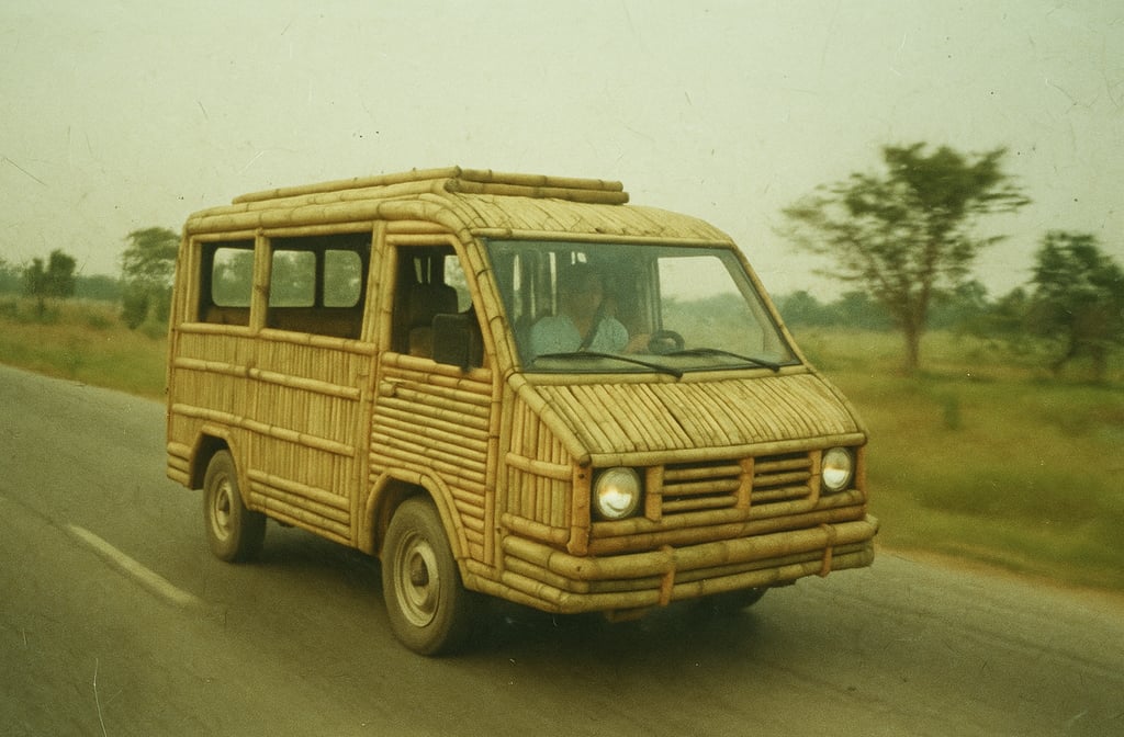 Voiture en bambou pour la Journée internationale du bambou.