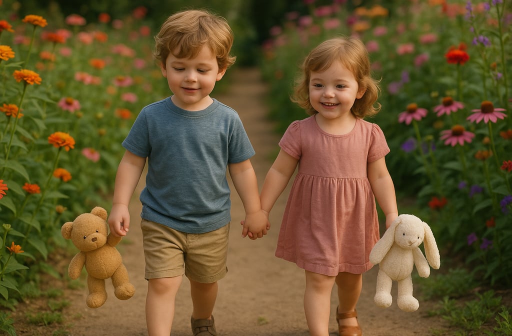 Des enfants avec leurs doudous peluches - Journée mondiale de la peluche