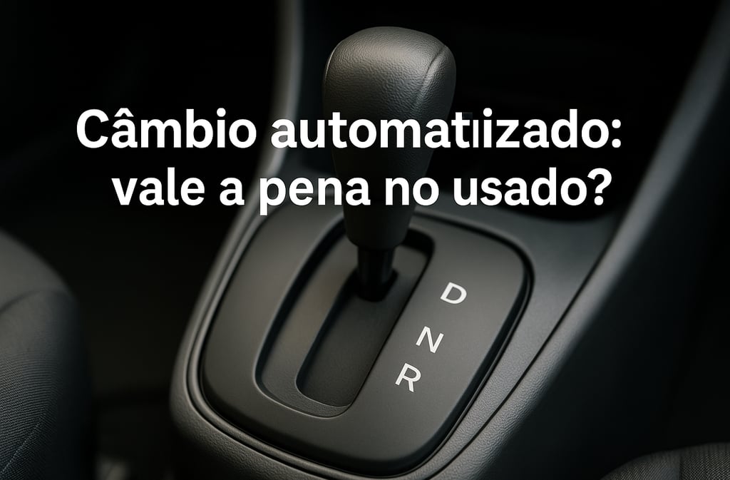 Alavanca de câmbio automatizado em carro usado, com botões D, N e R em destaque
