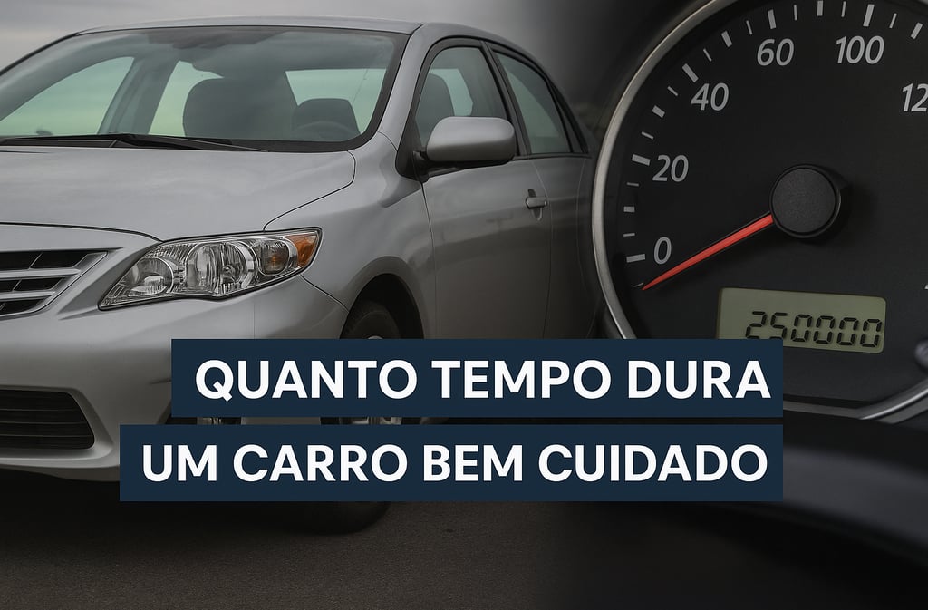 Carro usado prateado bem conservado estacionado ao lado de um velocímetro marcando 250.000 km, com a