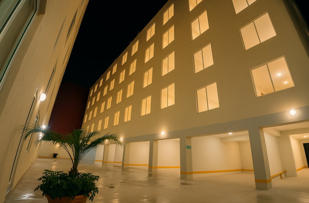 Vista nocturna del desarrollo LA Viga en Iztacalco, CDMX.