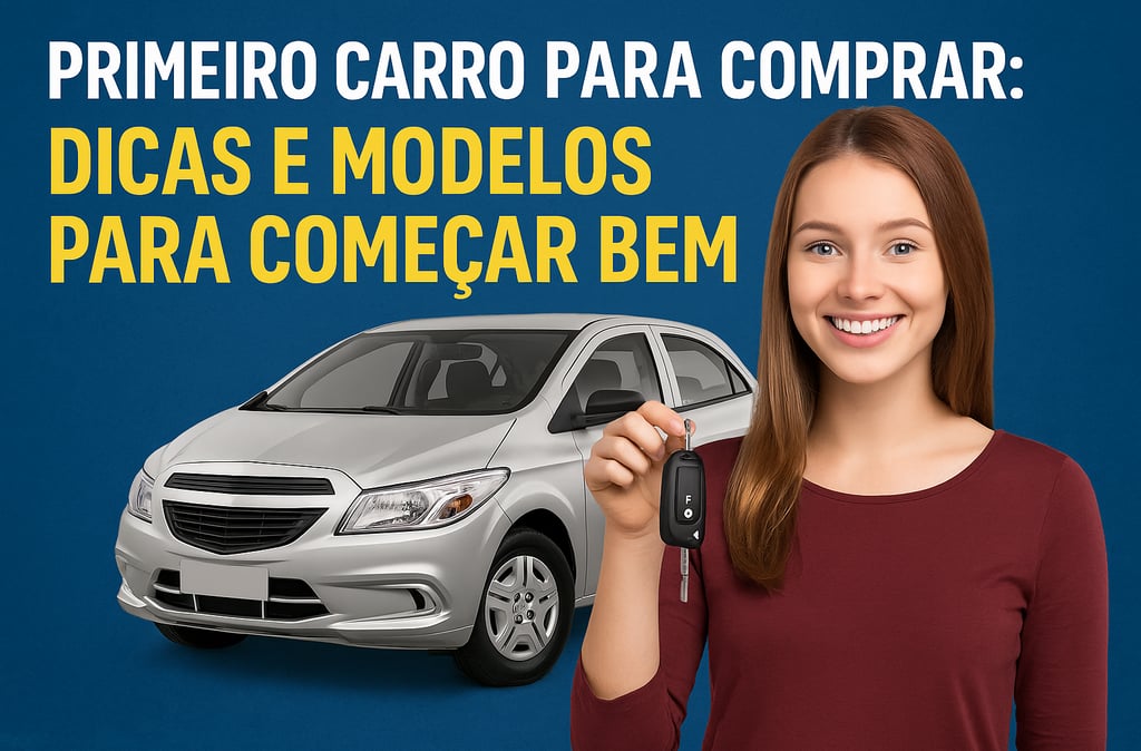 Jovem recebendo a chave de um carro popular seminovo – primeiro carro para comprar