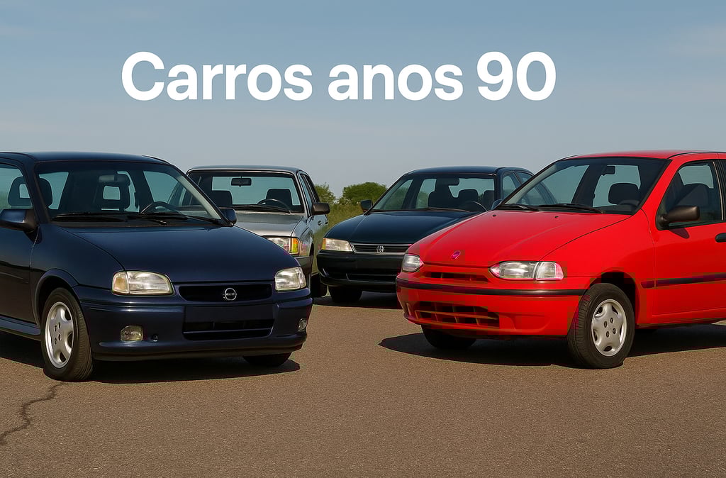 Chevrolet Corsa GSi vermelho e Fiat Palio ELX azul dos anos 90 posicionados de frente um para o outr
