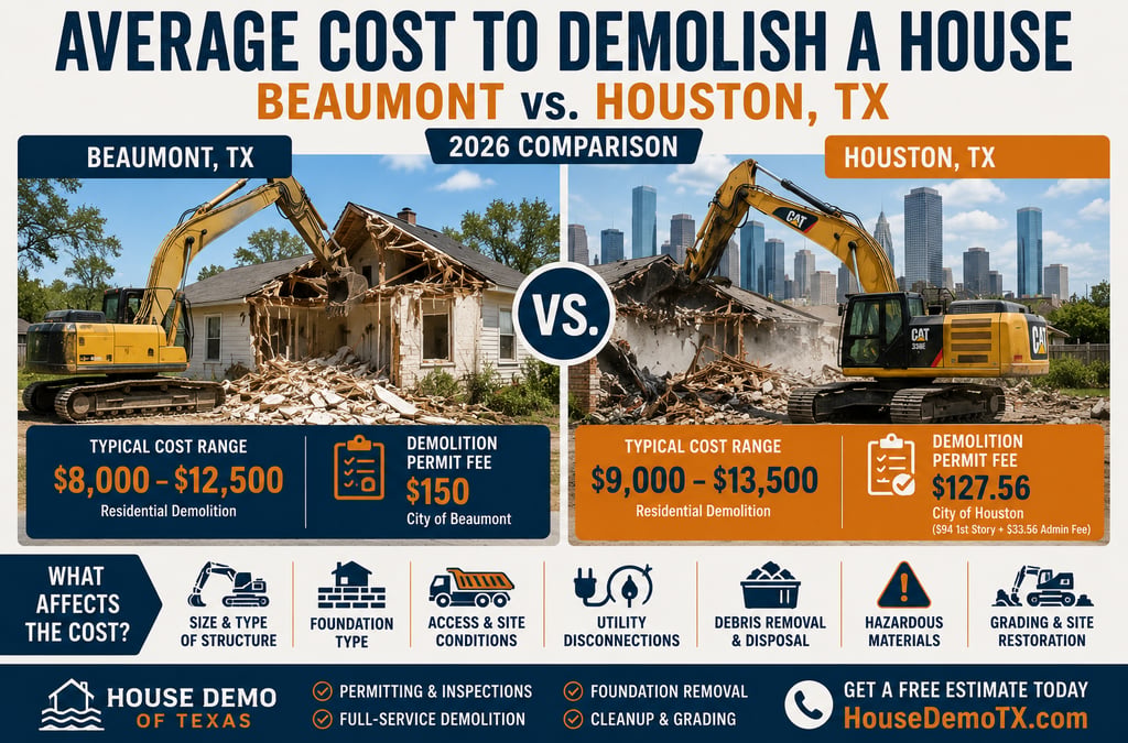 average cost to demolish a house Beaumont vs Houston