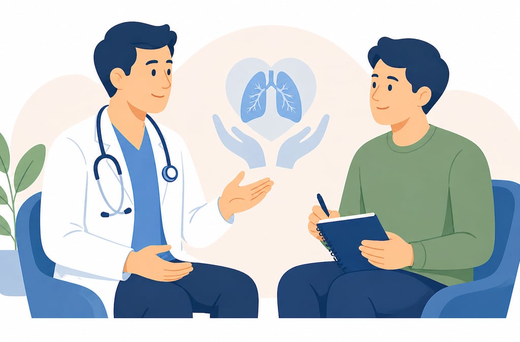 Ilustración de consulta médica para personas con diabetes y síntomas de tuberculosis