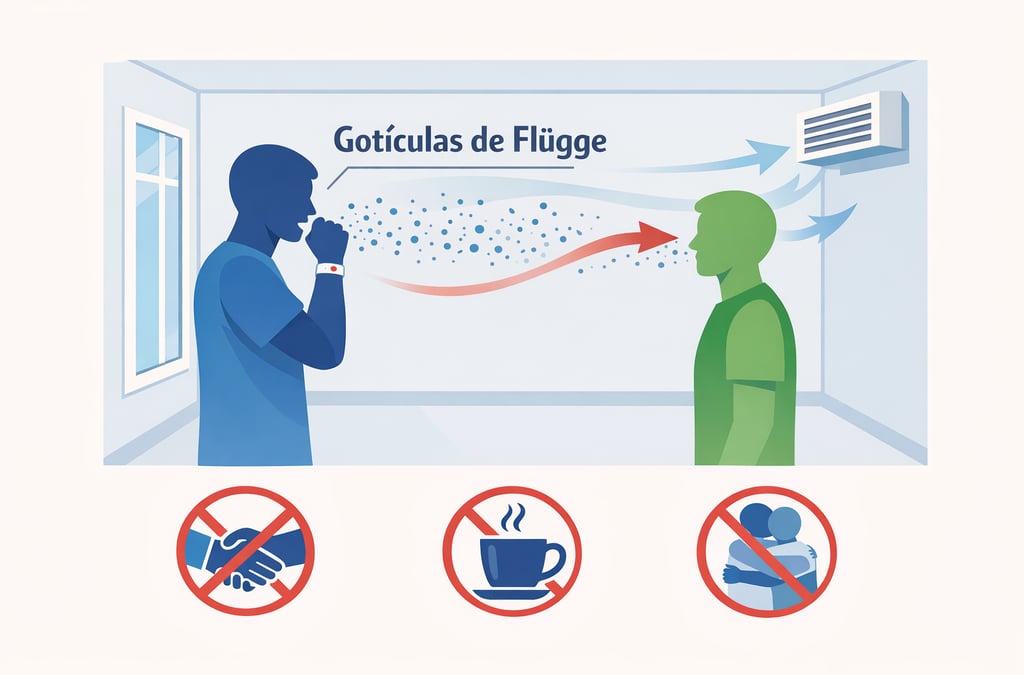Diagrama científico de la transmisión aérea de la tuberculosis mediante gotículas al toser