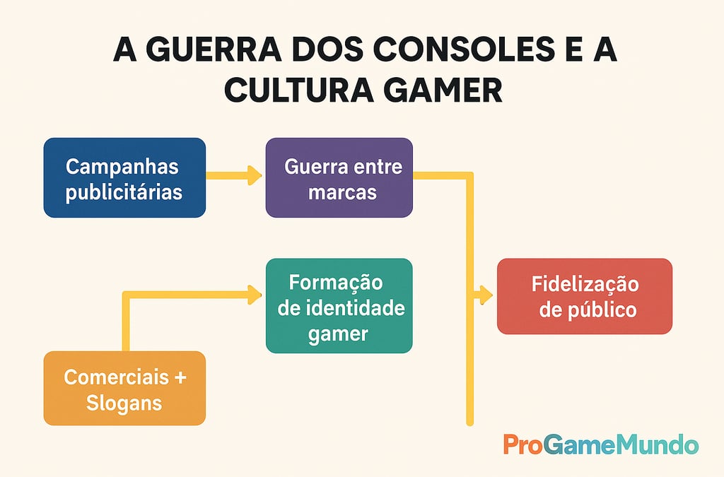 Fluxograma ligando campanhas publicitárias à formação da cultura gamer.