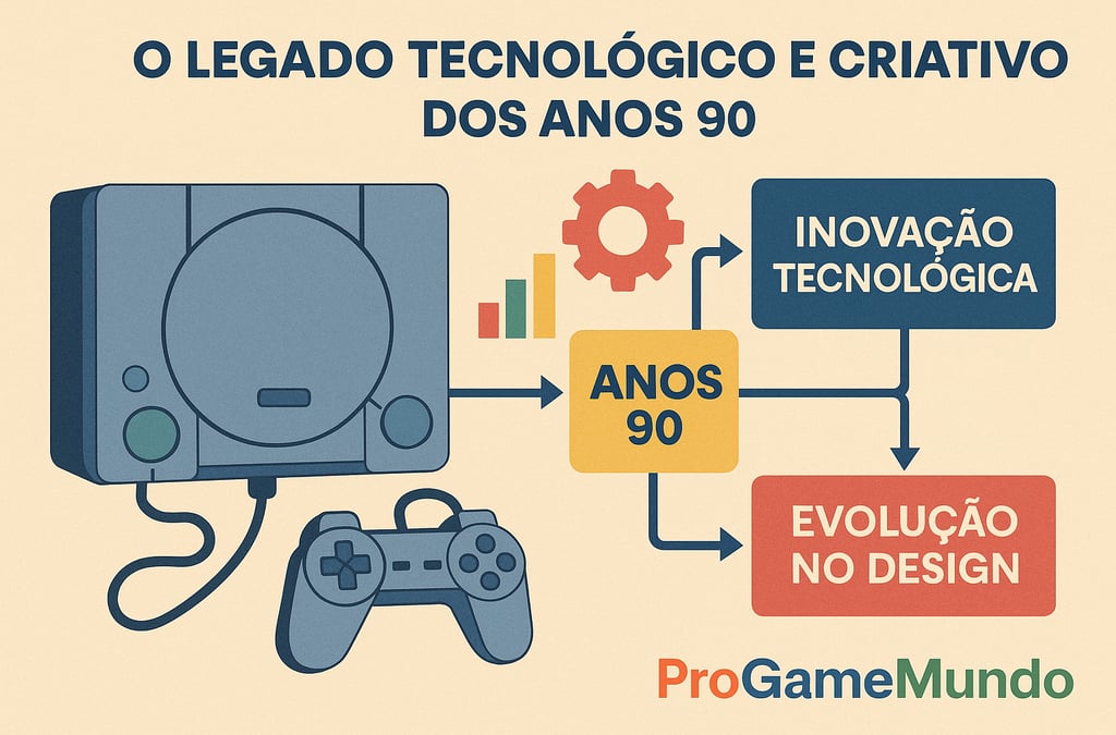 Console com fluxograma sobre inovação e design nos anos 90.