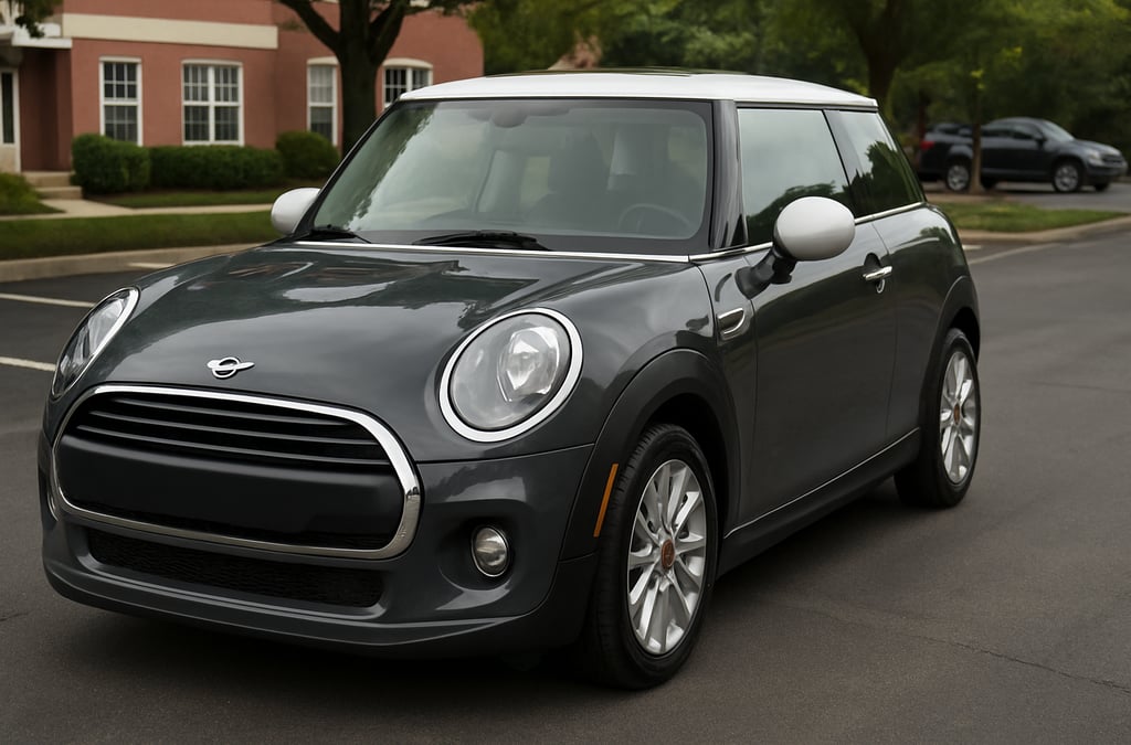 min coope preto estacionado em rua calma