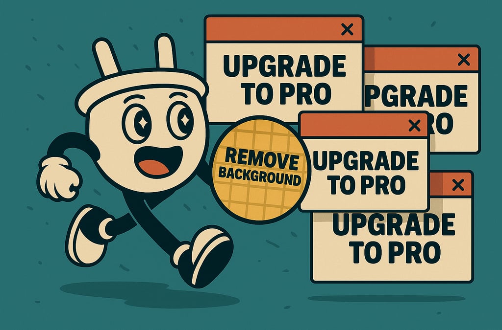 A retro-style cartoon illustration of Plugsy, the happy white plug mascot from Shameless Plugs, runn