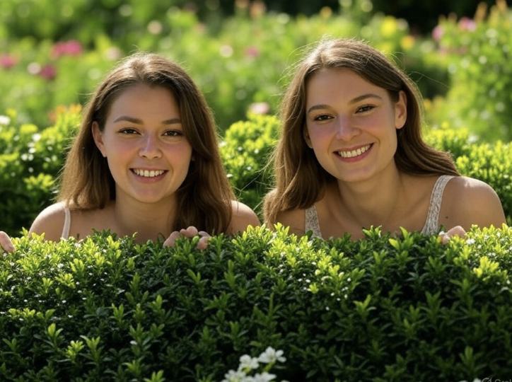 Cachée derrière la haie pour la journée mondiale du jardinage nu