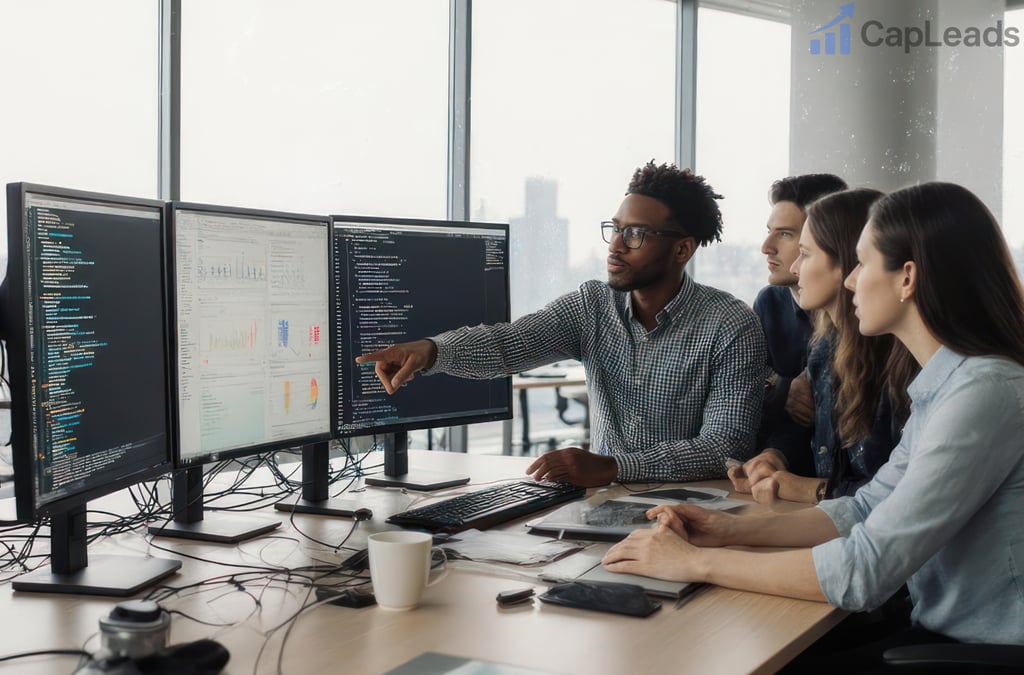 Team looking at data