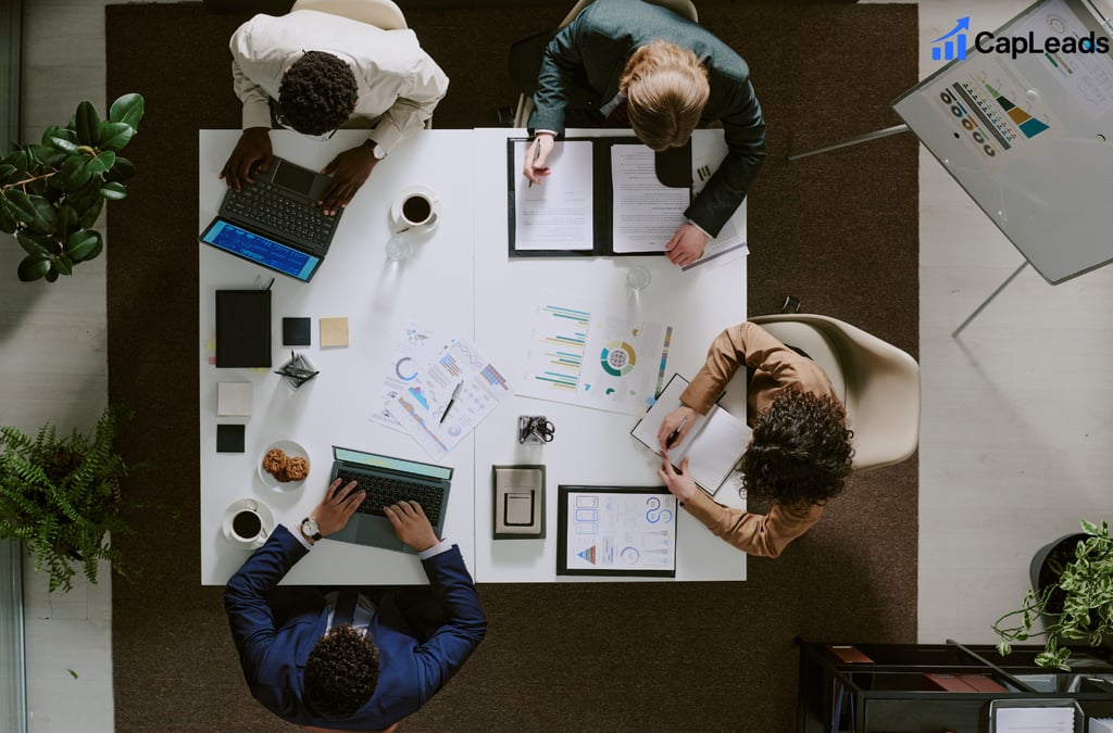 A team of professionals in a meeting lookinf for their next marketing B2B 