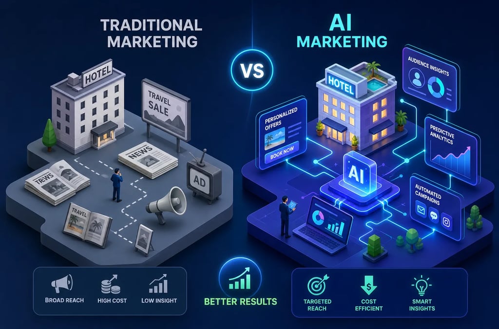 ai marketing vs traditional marketing for hotels and tour operators compared