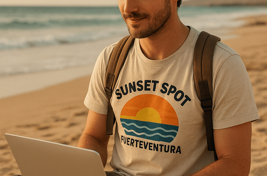 A man working remotely from Fuerteventura