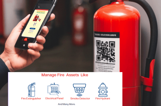Technician scanning a QR code on a fire extinguisher with the FETS app