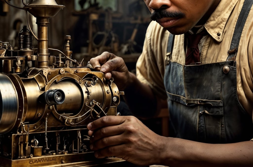 Graville T. Woods working on his inventions
