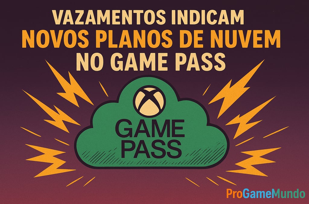 Arte com nuvem verde do Game Pass e raios simbolizando vazamentos e novidades.