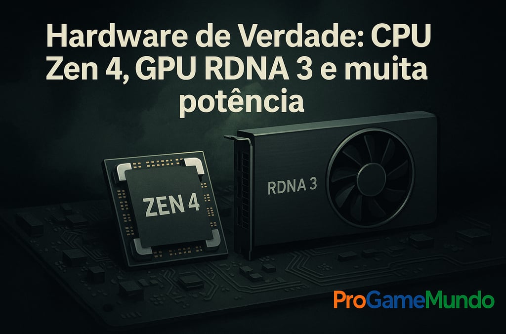 Chips Zen 4 e RDNA 3 em destaque sobre placa-mãe, simbolizando potência da Steam Machine.