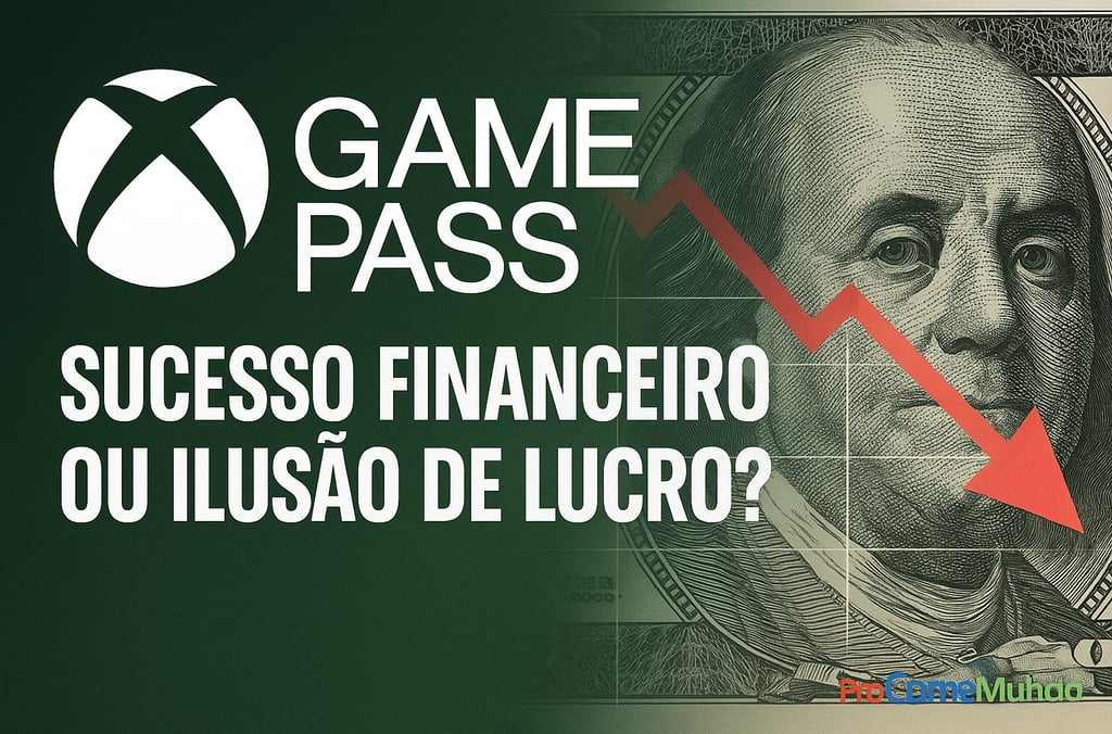 Logotipo do Xbox Game Pass com seta vermelha simbolizando incerteza financeira.