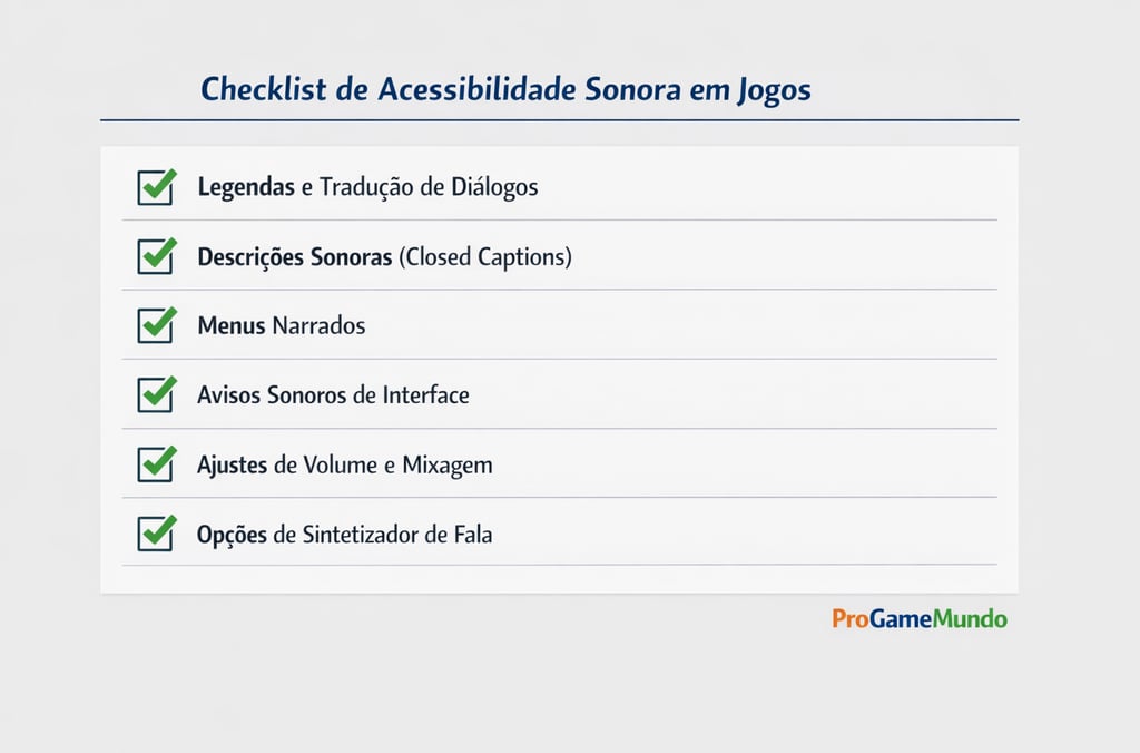 Checklist de recursos de acessibilidade sonora em jogos digitais.