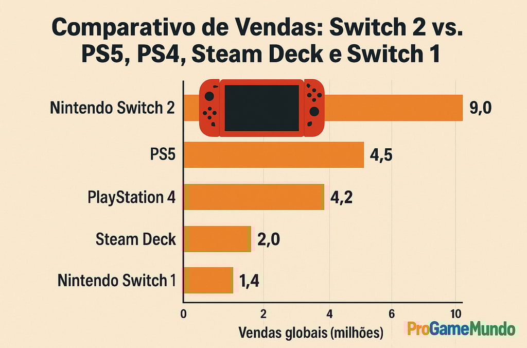Gráfico mostra vendas comparadas entre Switch 2, PS5, PS4, Steam Deck e Switch 1.