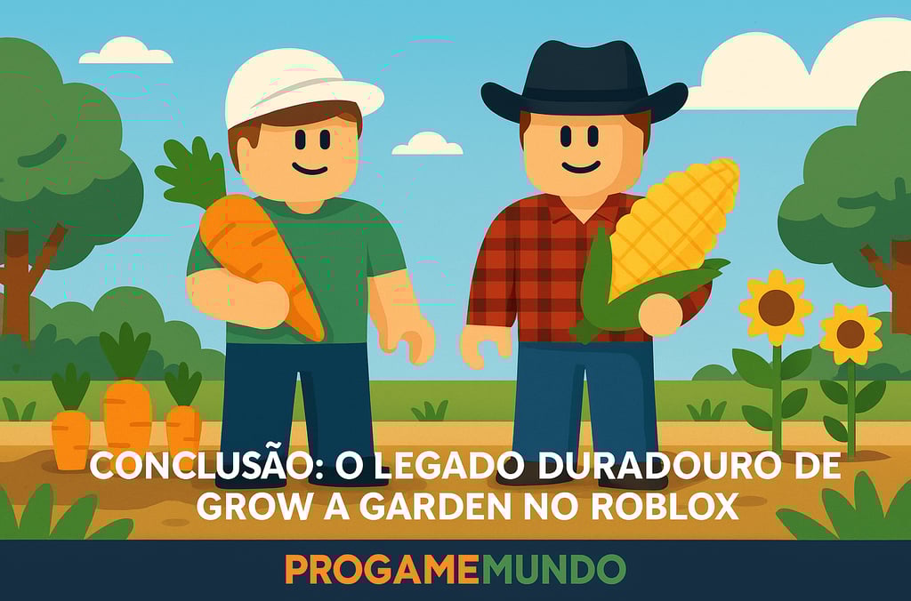 Avatares colhendo milho e cenoura no encerramento de Grow a Garden