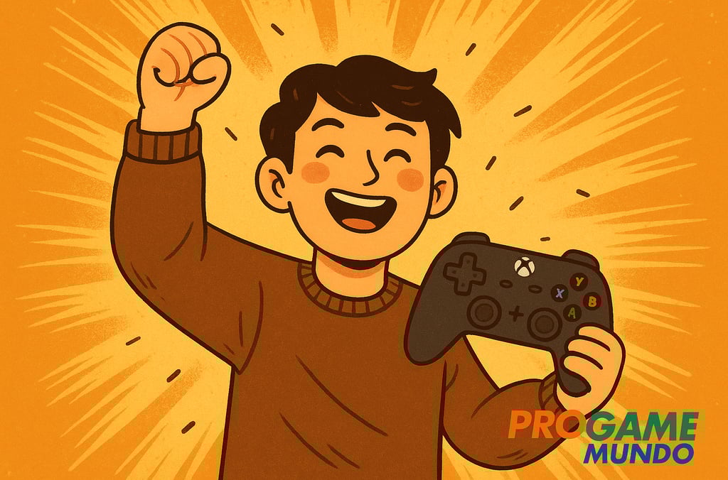 Jogador comemorando com controle na mão após aproveitar jogos grátis.