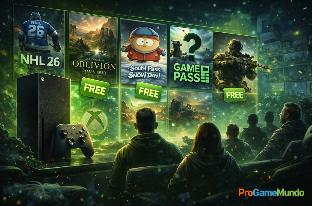 Painel do Xbox com novos jogos, testes grátis e rumor sobre Game Pass.