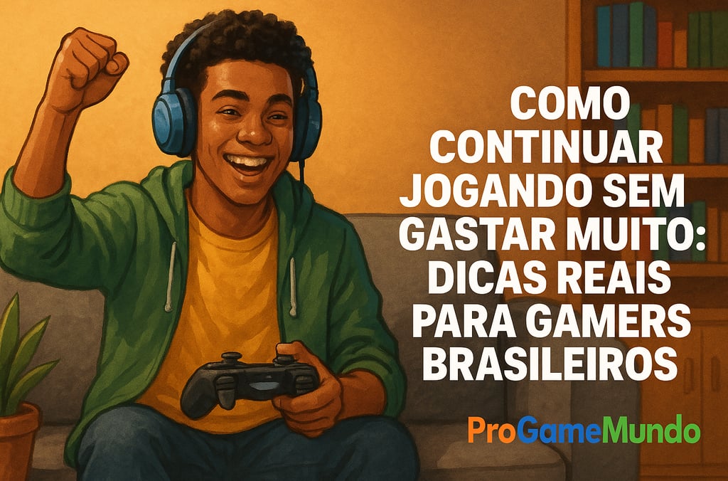 Gamer brasileiro sorrindo e comemorando vitória, representando esperança e equilíbrio financeiro 