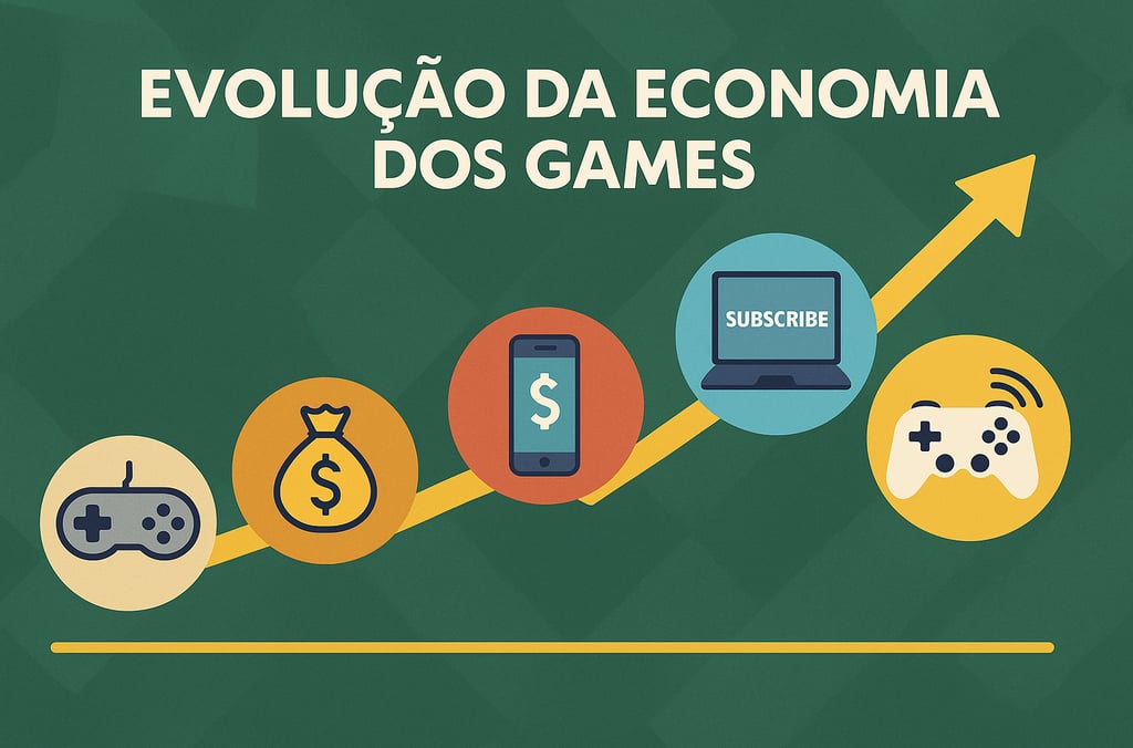 evolução econômica dos games, destacando assinatura e digitalização.