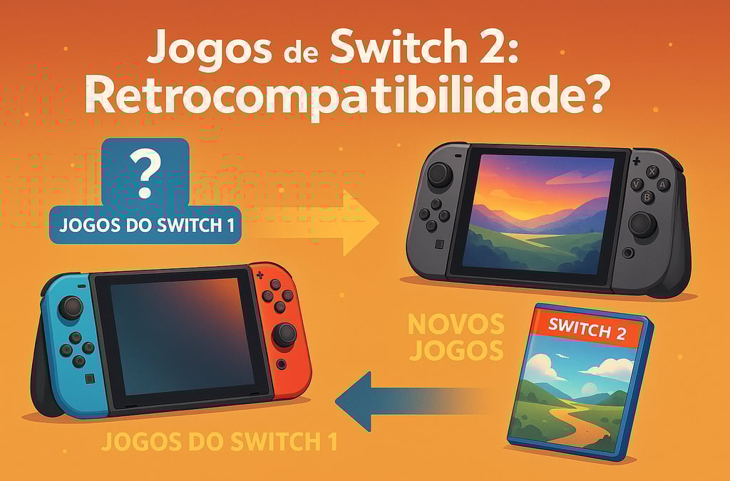 Infográfico ilustrado com jogos clássicos retrocompatíveis e novos títulos esperados no Nintendo Swi
