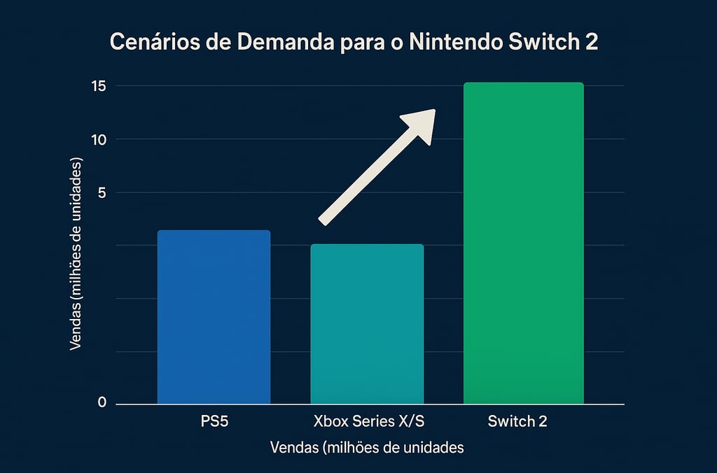 Gráfico de comparação entre vendas estimadas do Nintendo Switch 2 e consoles concorrentes.