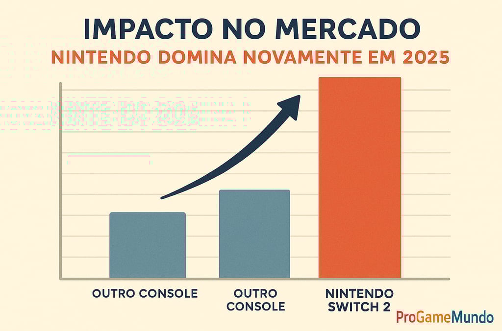 Gráfico de barras destaca o Nintendo Switch 2 liderando o mercado em vendas comparado a outros conso