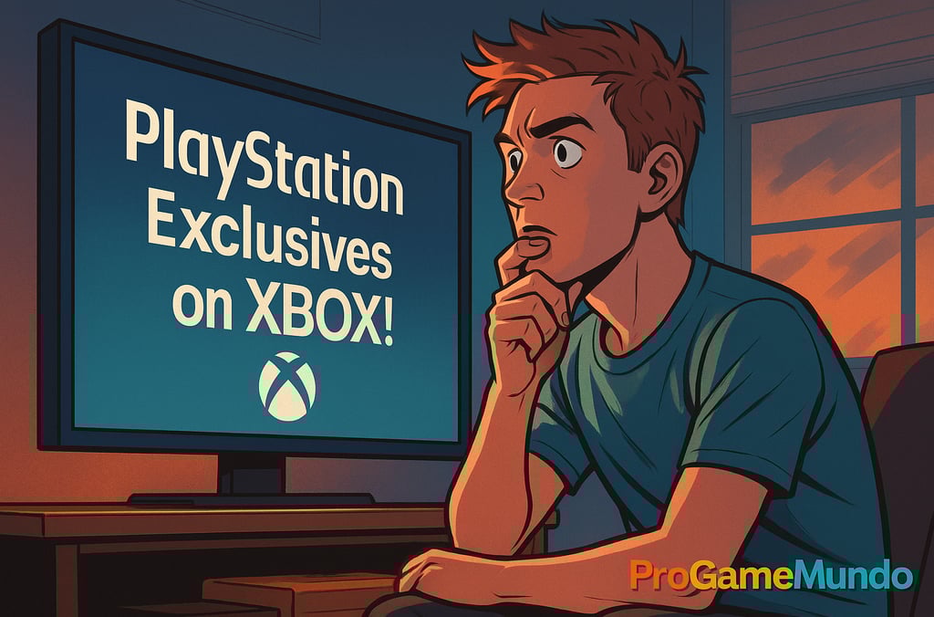 Gamer observa telas flutuantes com logos de consoles, prevendo o futuro da Sony.