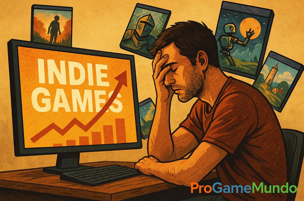 Desenvolvedor indie diante de monitor com gráfico de crescimento.