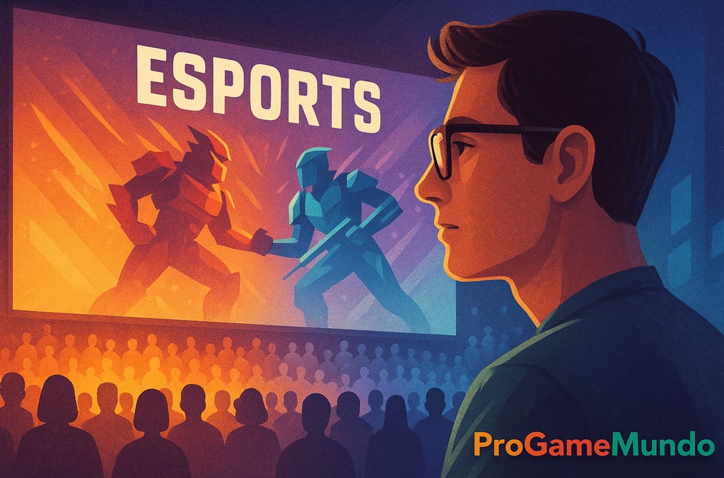 Jovem assiste à final de um torneio de esports em tela gigante