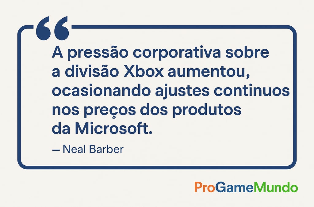 Citação sobre pressão corporativa e aumento de preços na divisão Xbox.