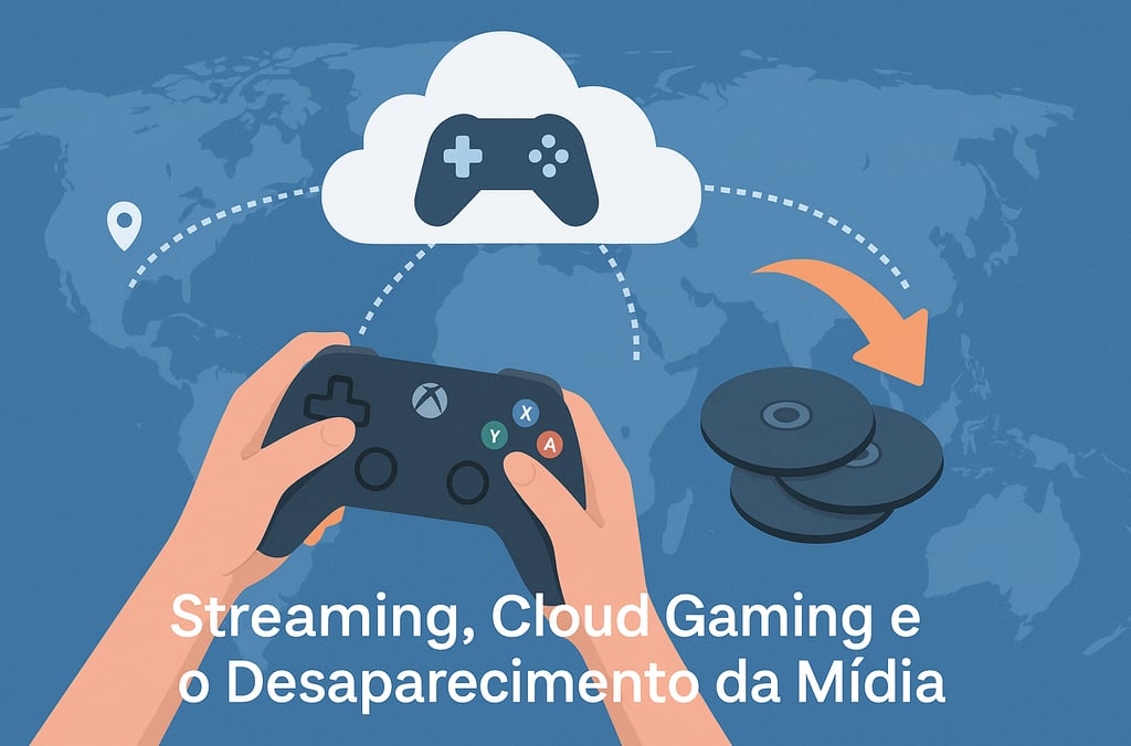 controle, nuvem e queda da mídia física no cenário global de jogos.