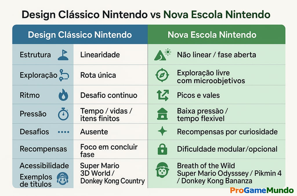 Tabela 16:9 comparando design clássico e nova escola Nintendo