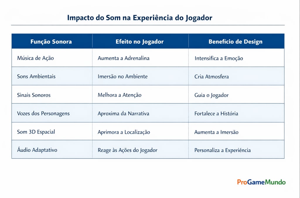 Tabela mostra como o som afeta a experiência de jogar nos videogames.