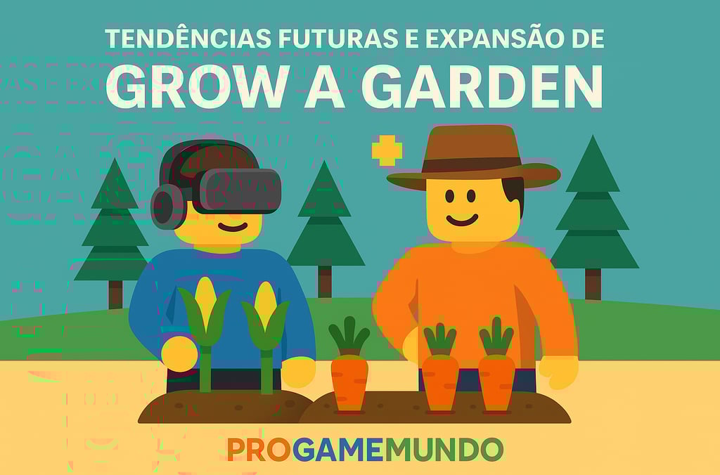 Avatares Roblox cuidando da fazenda com óculos VR e colheita digital