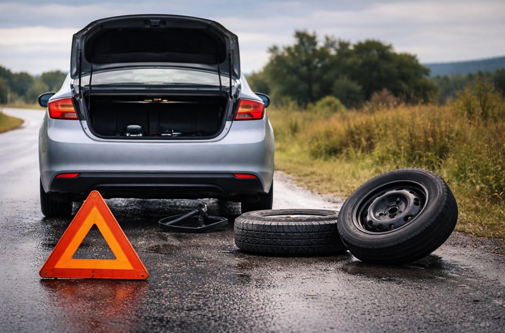 estepe de carro troca de pneu na estrada