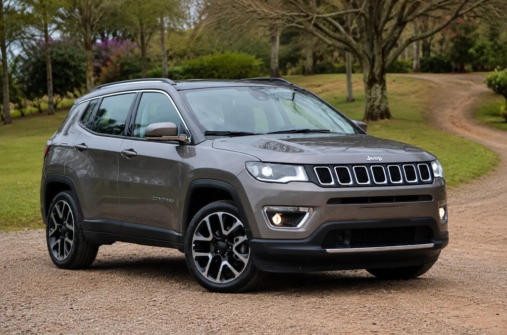 Jeep Compass cinza parado em estrada mostrando alta dos SUVs usados