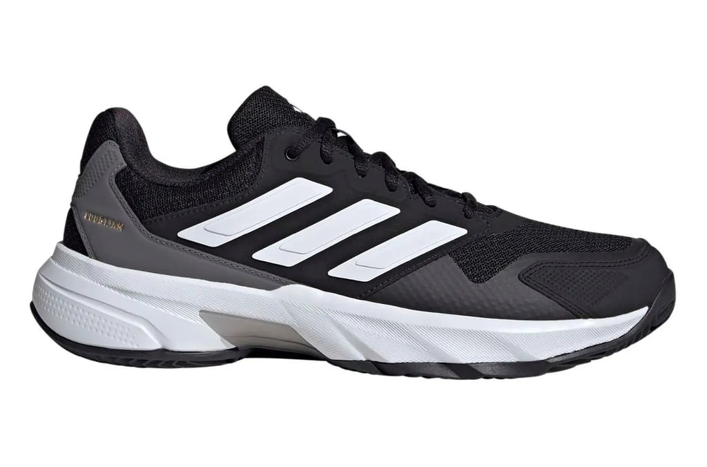 Adidas Courtjam Control M Clay Black padel shoe with breathable mesh and Adiwear sole