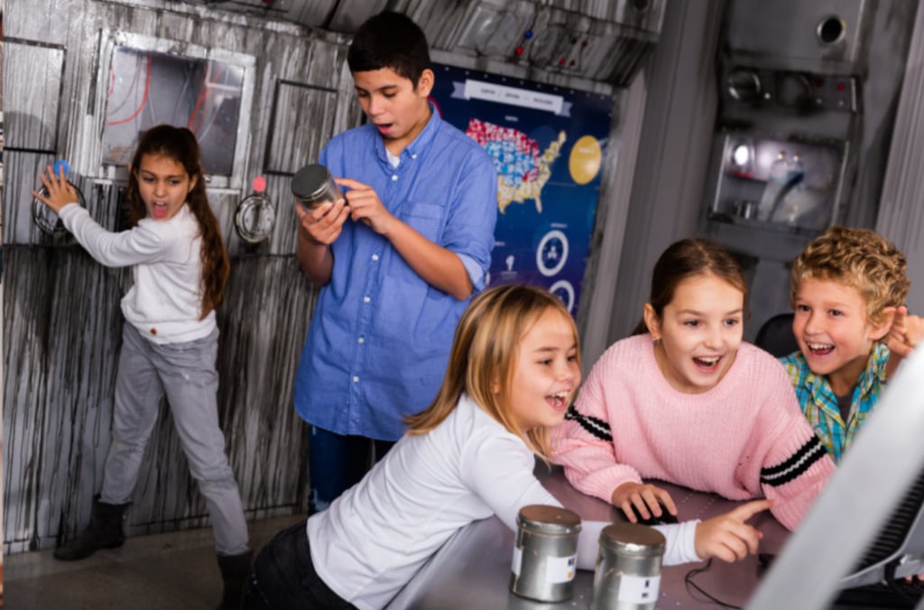 kids in escape room laughing