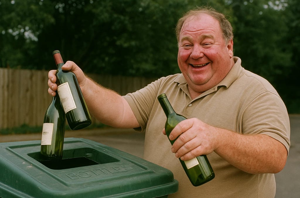 Jean Pierre trie ses bouteilles pour la journée mondiale du recyclage.