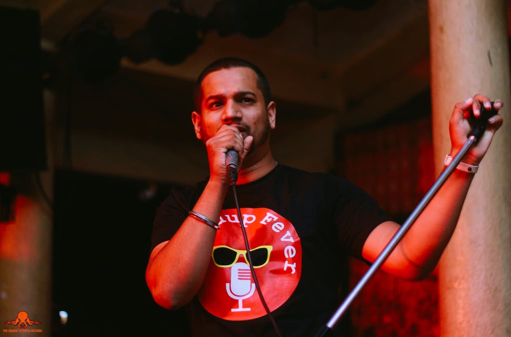 Sahil Horane, a stand up comedian performs at an Orange Octopus event in 2017.