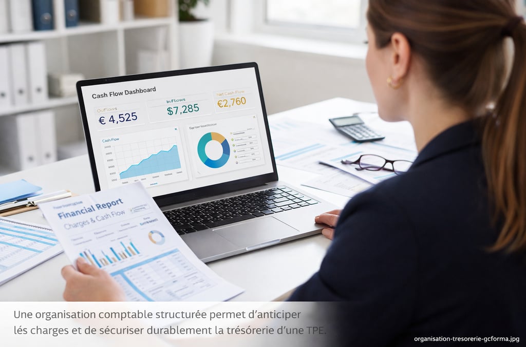 Organisation comptable et impact sur la trésorerie d'une TPE avec tableau de bord financier sur écra