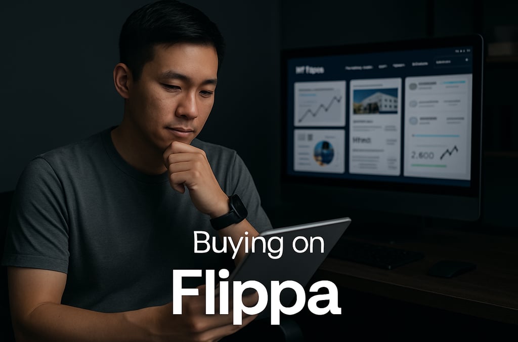 Man browsing online businesses on Flippa.